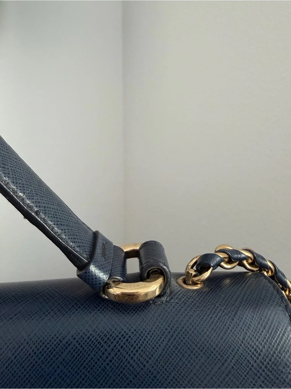 Salvatore Ferragamo Navy Saffiano Leather Vara Shoulder Bag with Gold Hardware - Picture 9 of 16